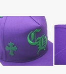 CHROME HEARTS - 5 PANEL - LEATHER CROSS PATCH HAT (PURPLE/GREEN)