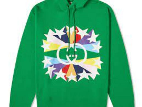 Interlocking G Star Burst Print Cotton Sweatshirt Green