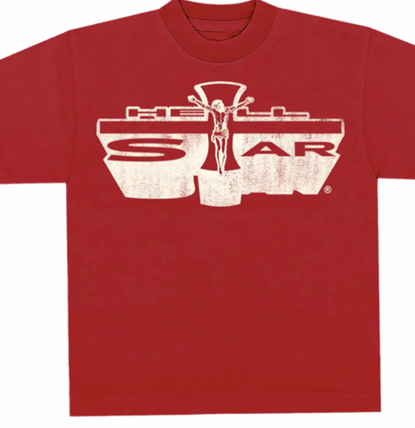 Hellstar Studios Jesus Emblem Short Sleeve Tee Shirt Blood Red
